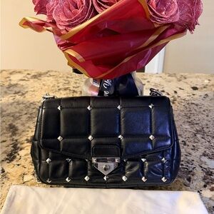 Michael Kors Black Quilted Studded Shoulder Bag with Silver Hardware